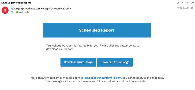 Azure Legacy Usage export email