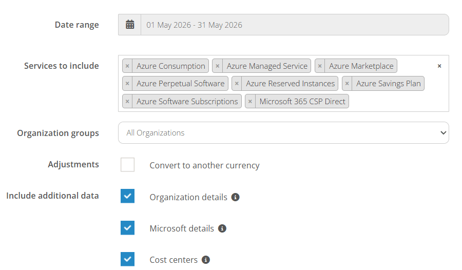 Azure services split in billing report