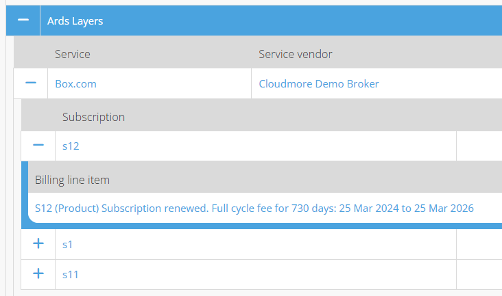 Billing line description for custom service subscriptions