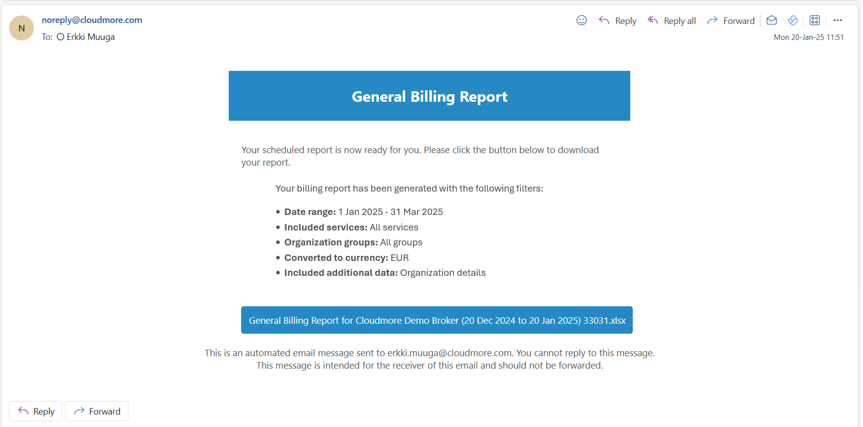 Billing report export email
