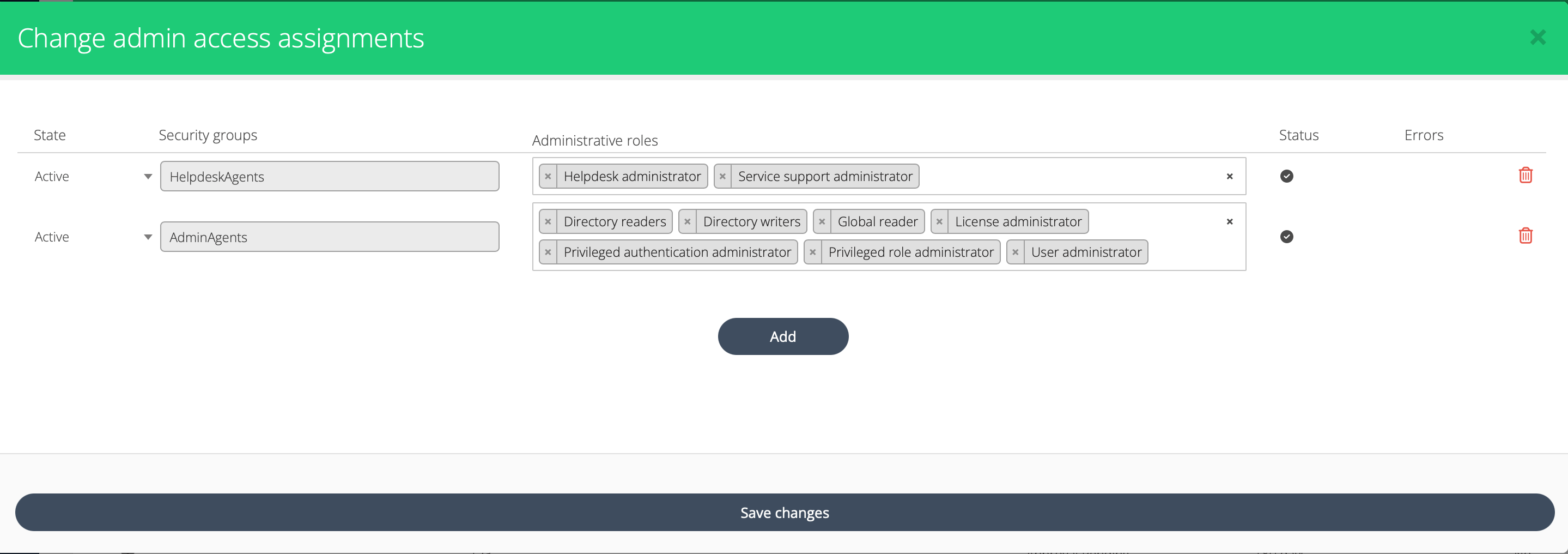 Change admin access assignments