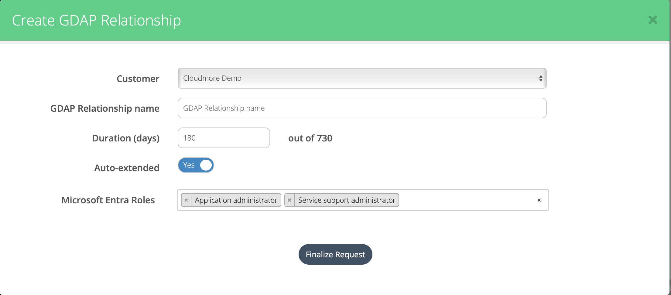 Create GDAP relationship modal