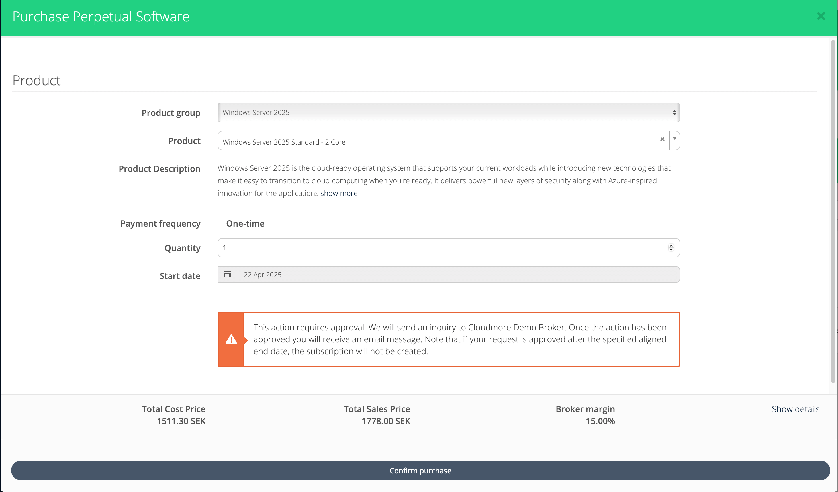 Create Perpetual license modal