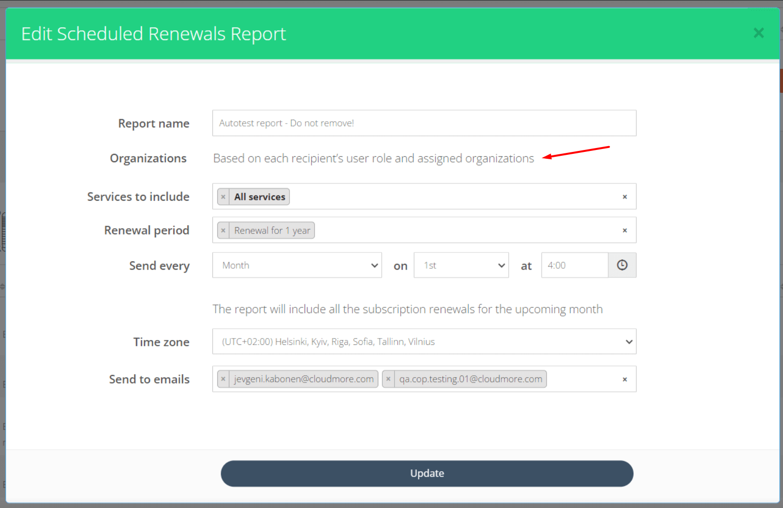 Edit Scheduled Renewal Report