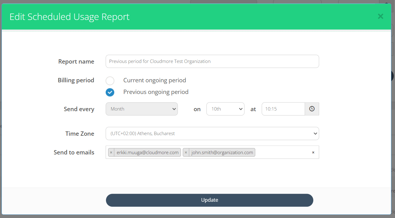 Edit Usage Report schedule