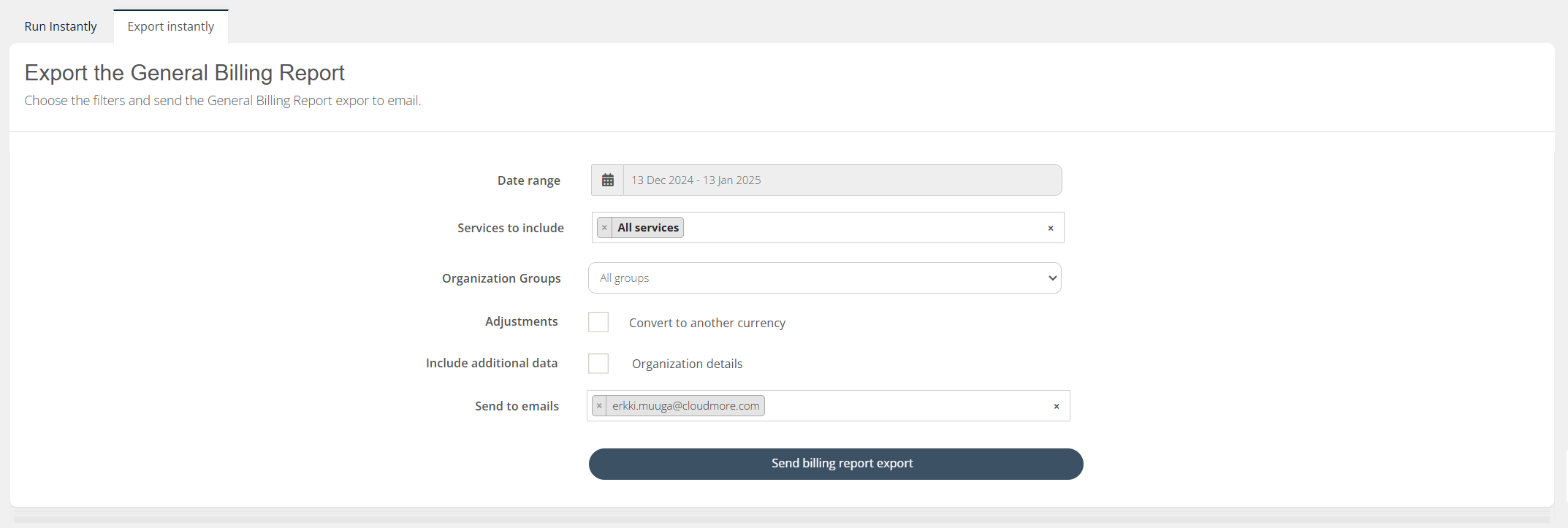 Export billing report