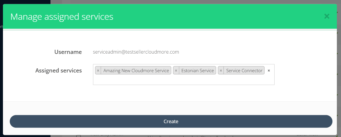 Manage assigned services modal