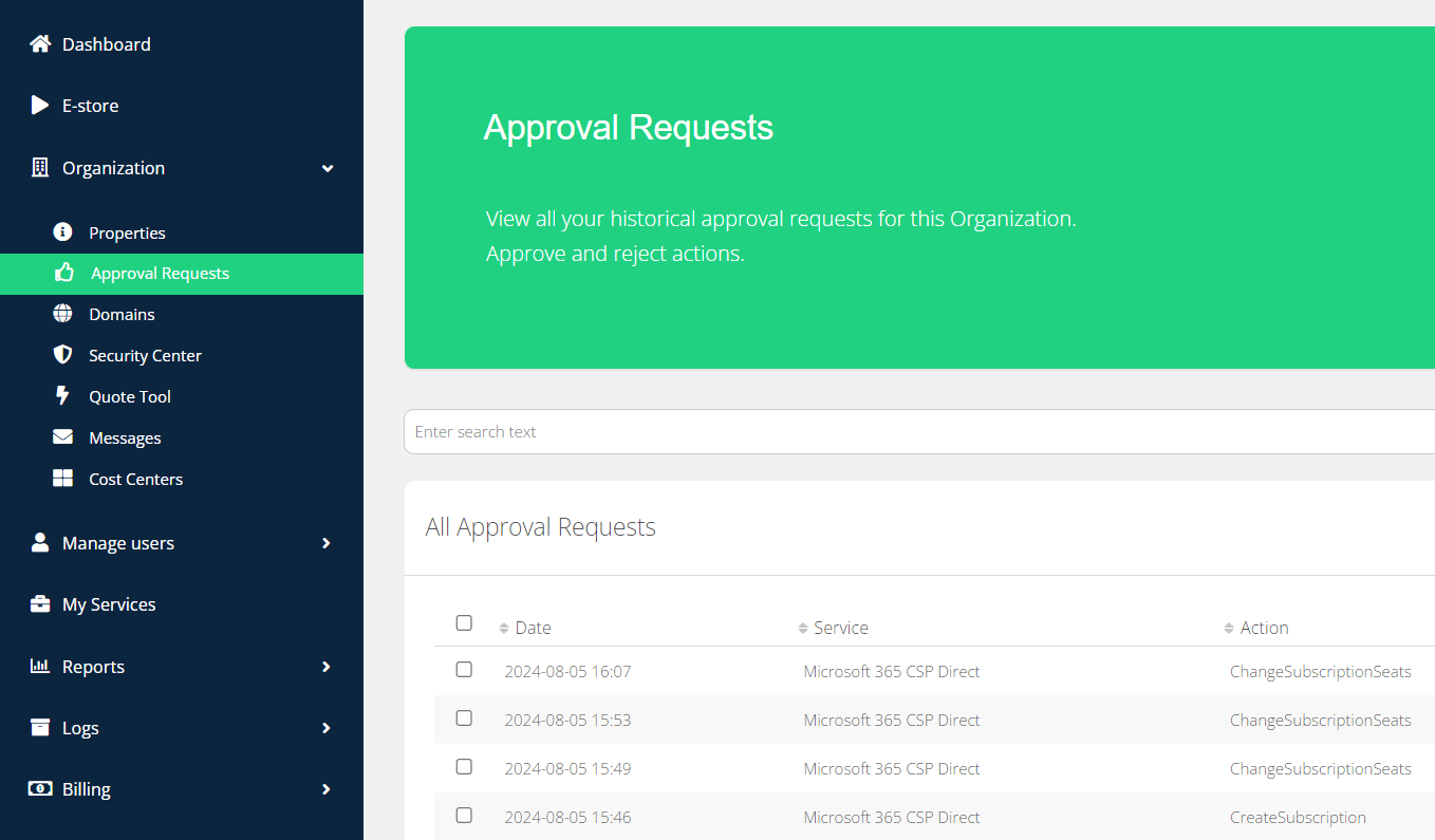 Organization approval page