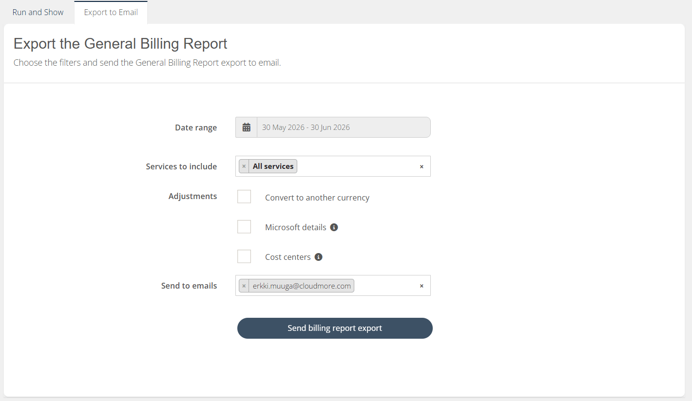 Organization billing export