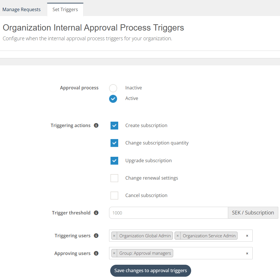 Organization internal approval triggers