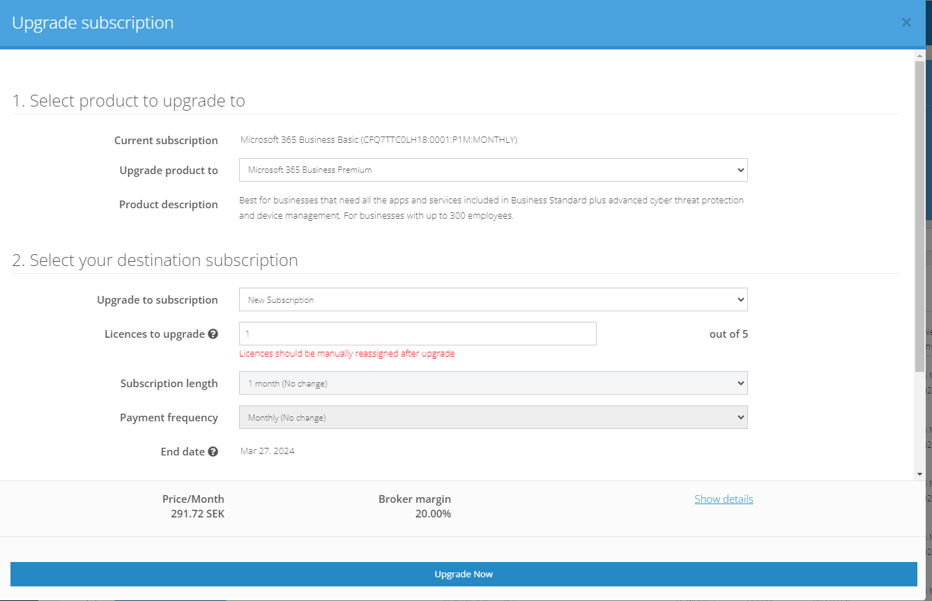 Partial Upgrades - Create NCE Subscription