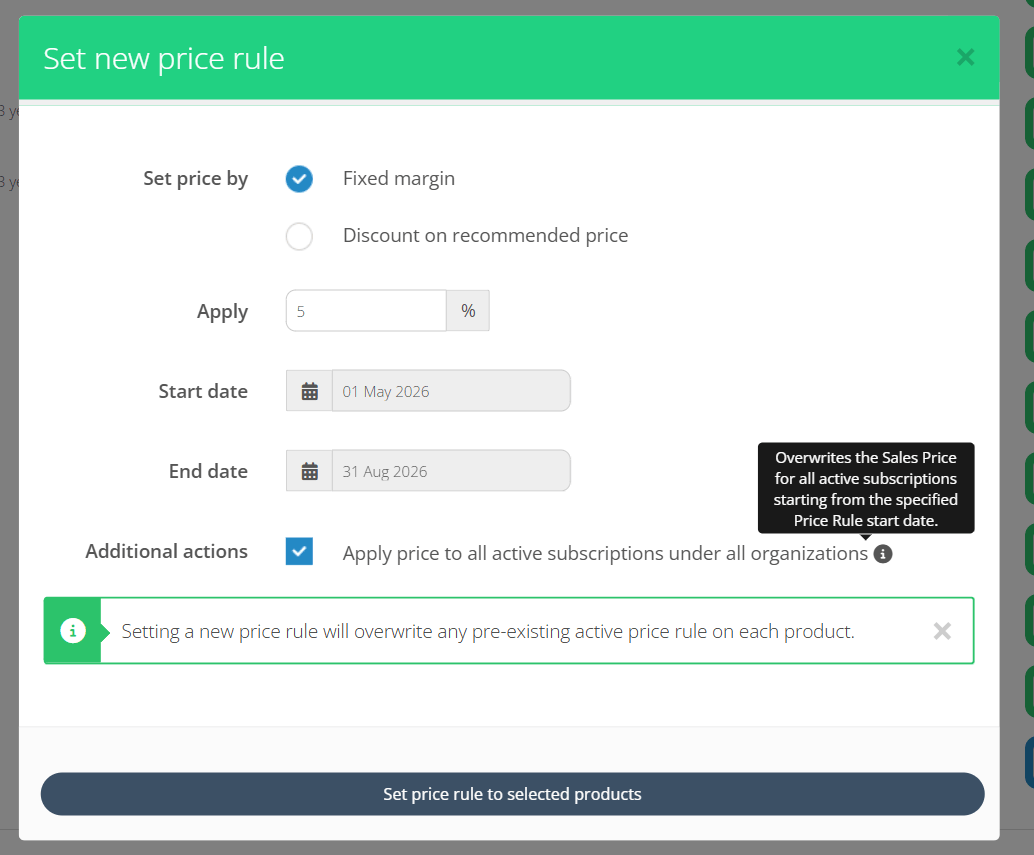 Price rules additional actions