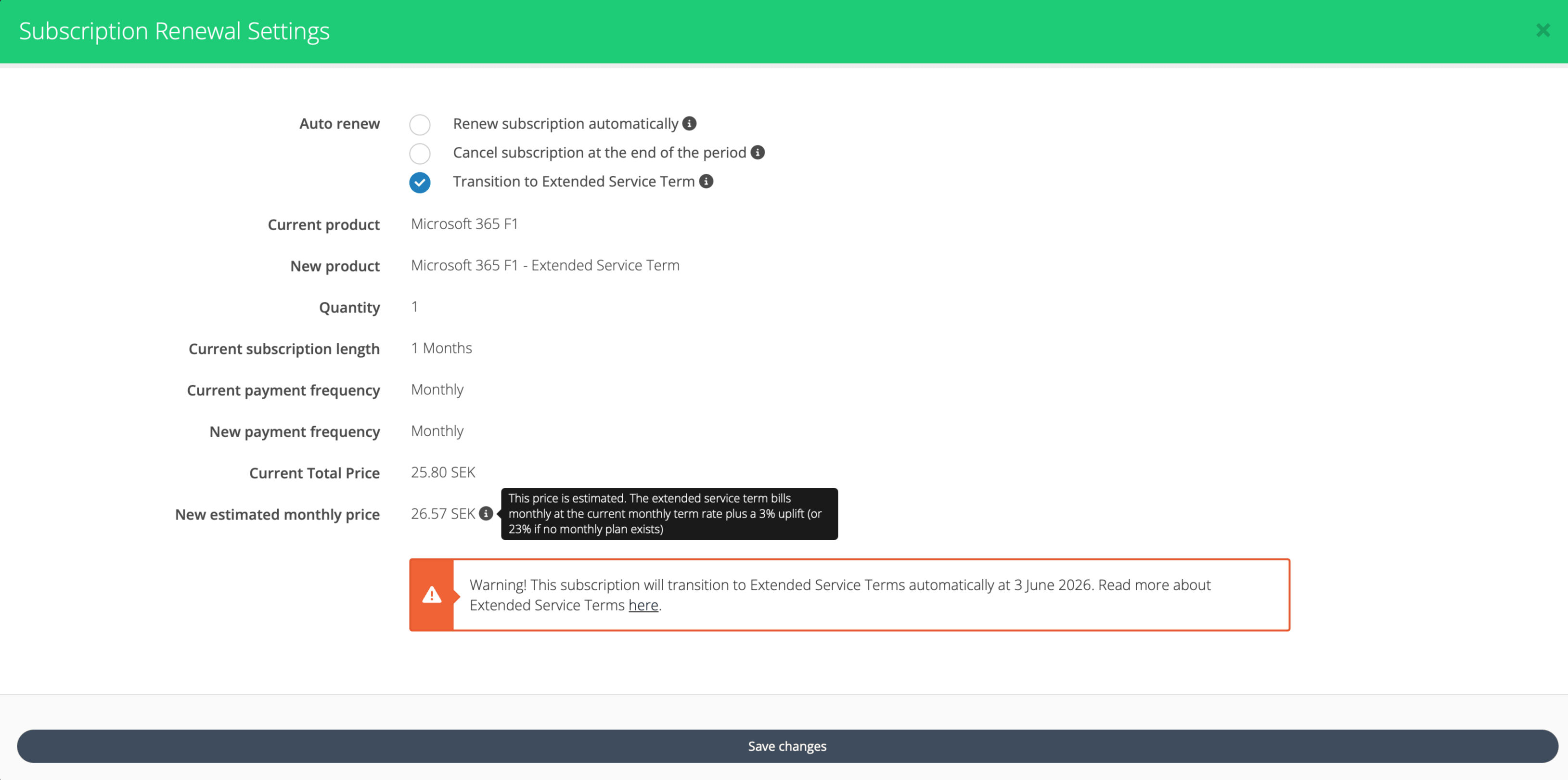 Renewal Settings - Transition to EST