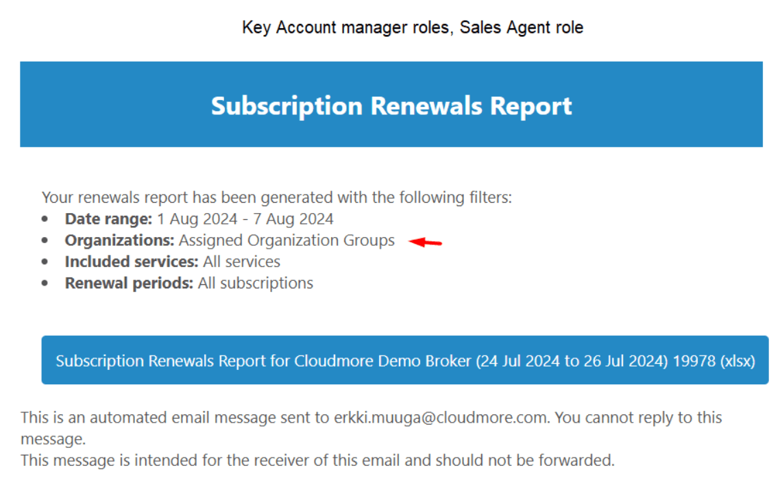 Renewal emails with Org filters