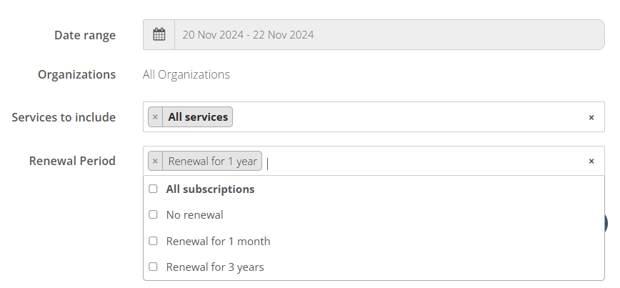 Renewals Report Filters