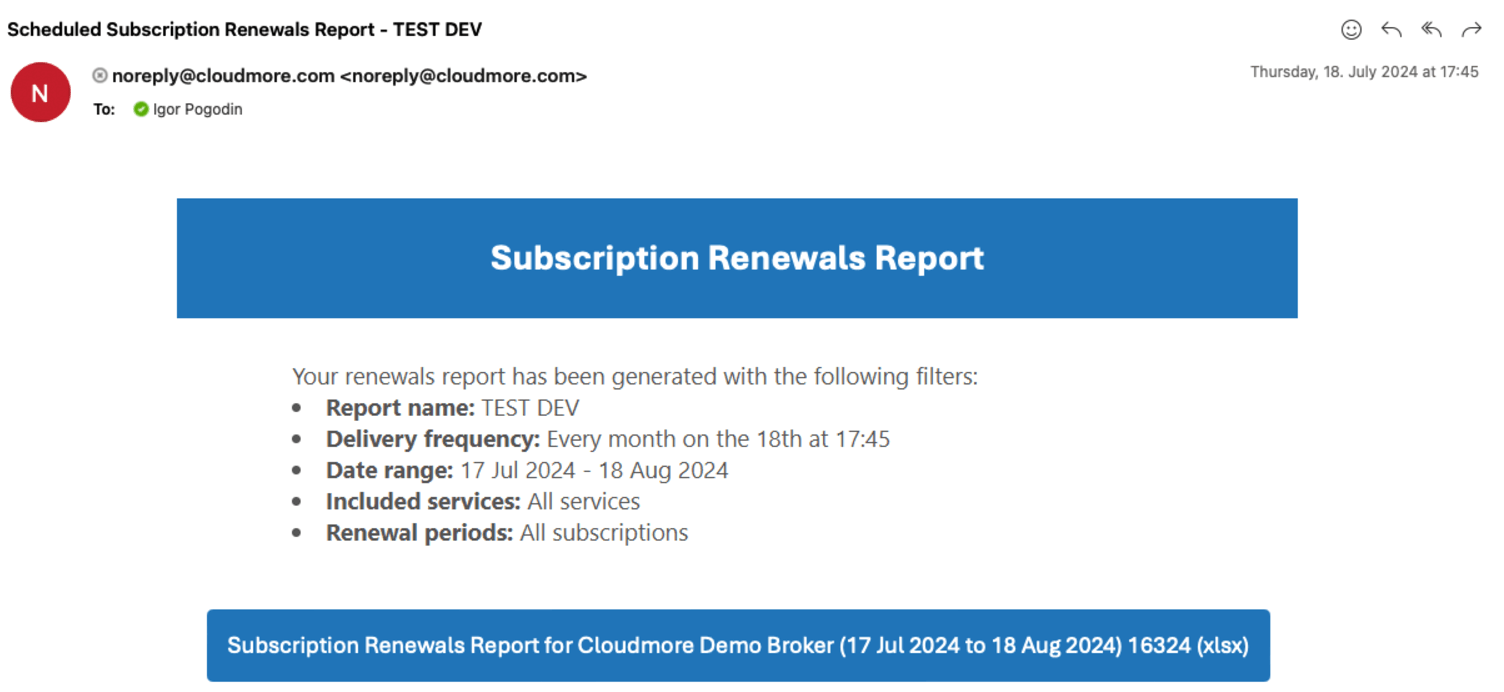 Renewals email with bullets