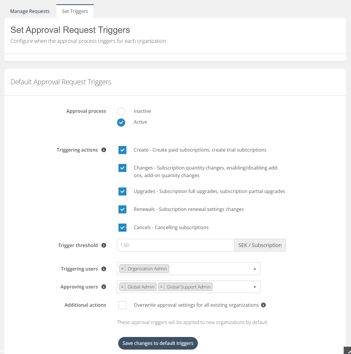 Set Approval Triggers setup