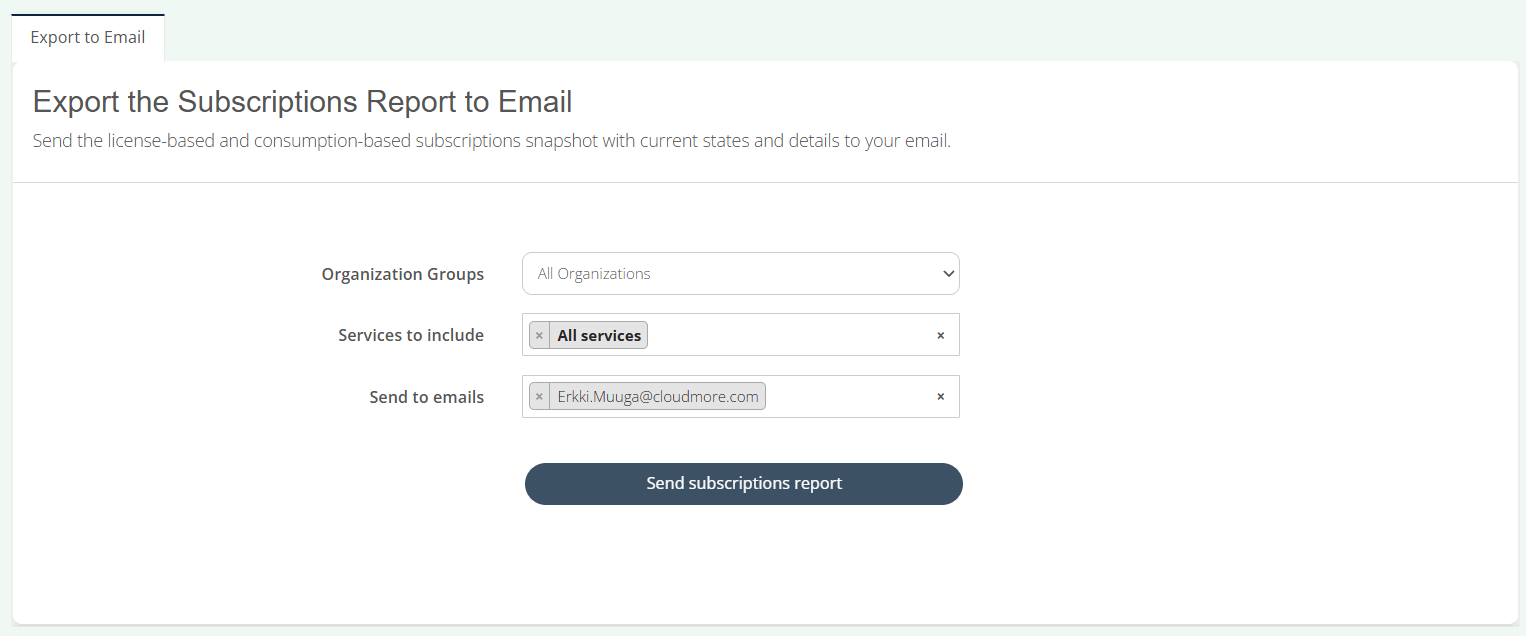 Subscriptions Report export