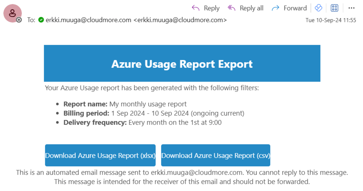 Usage Report email with bullets