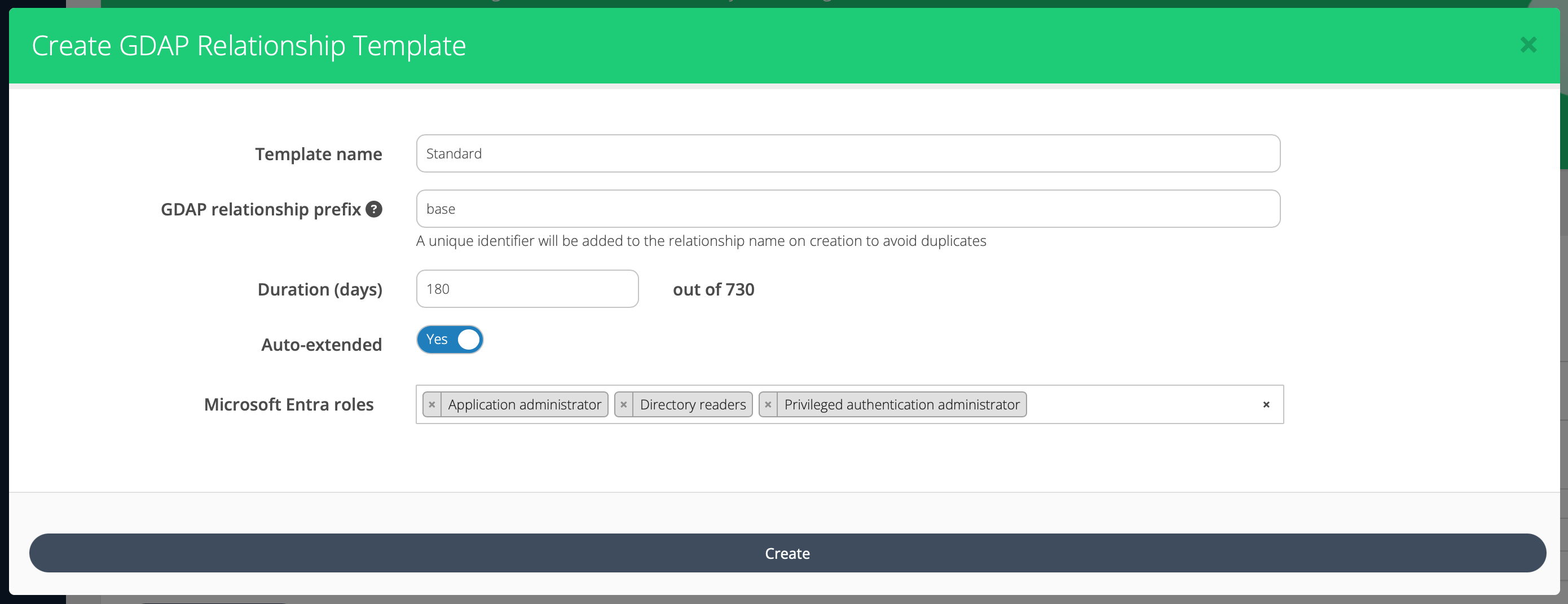 create GDAP template