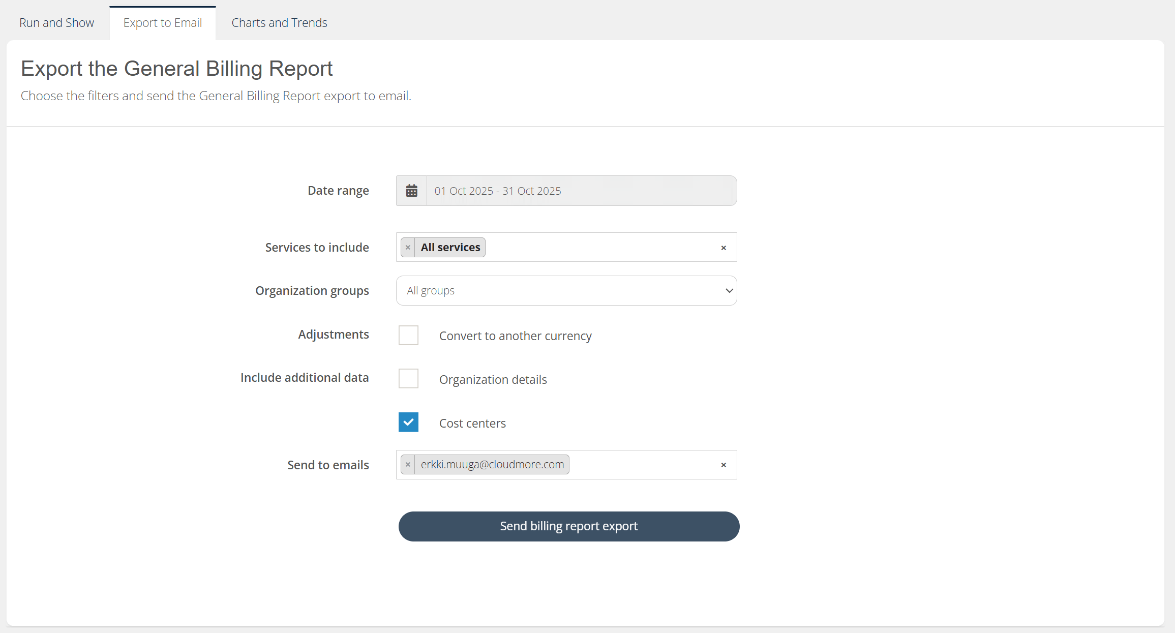 export billing report