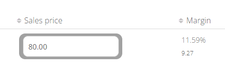 price list margin percentages