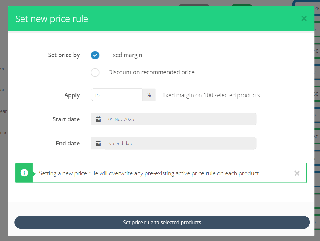 price rules modal