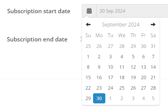 subscription start date selection