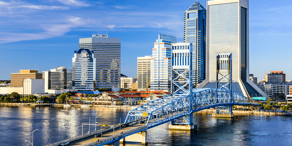 Jacksonville, Florida, USA downtown city skyline on 1000x500